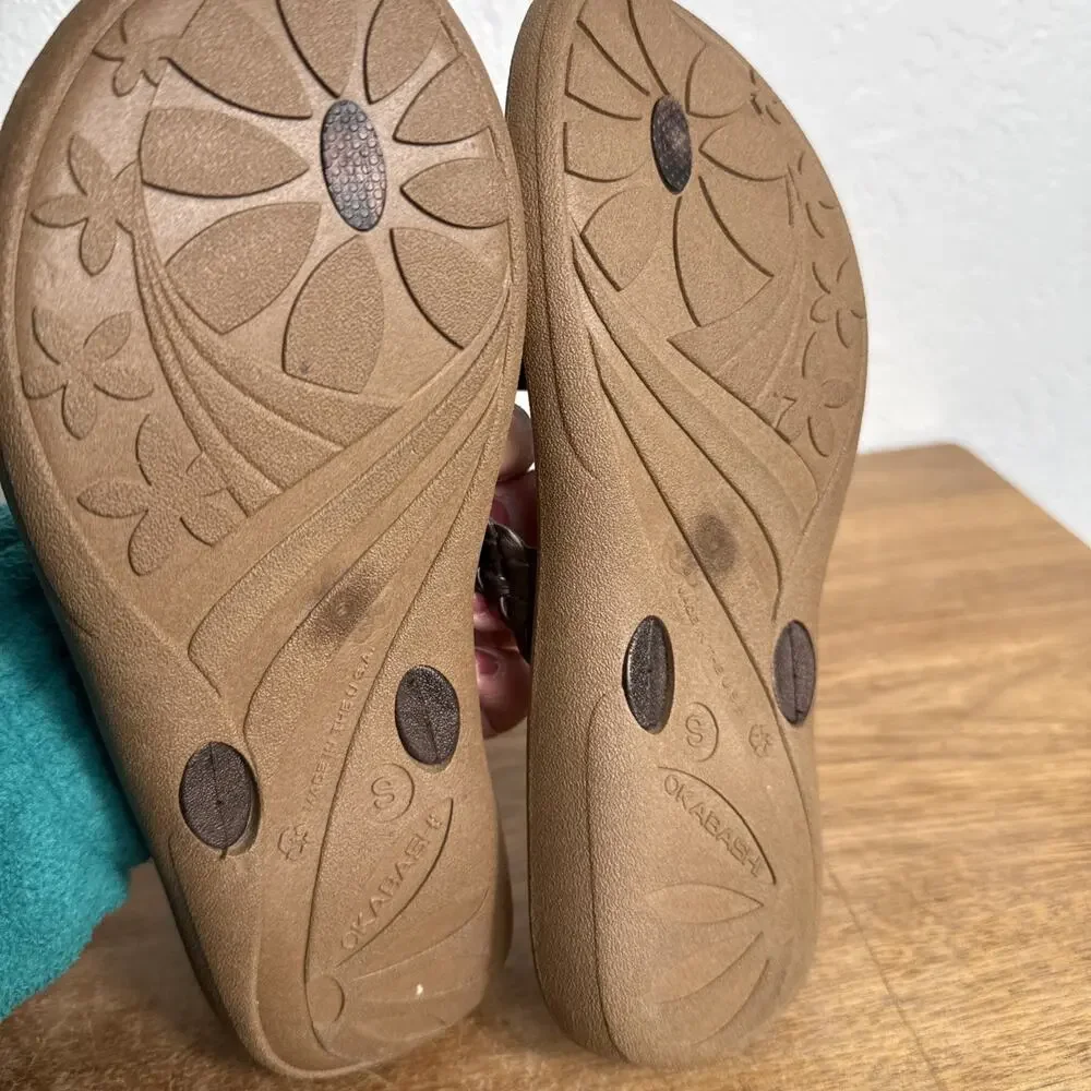 Women's Okabashi Flip Flops Size Small 5/6 Brown Braided Baha Style Pool Beach - Picture 5 of 8